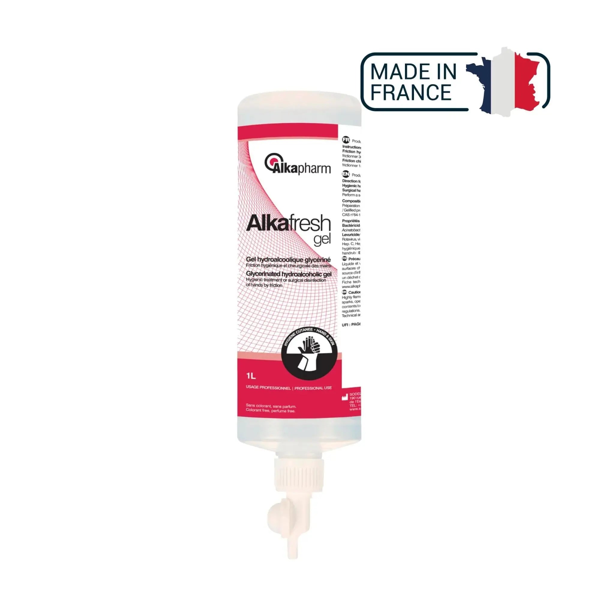 Alkafresh - Gel hidroalcohólico glicerinado para desinfección de manos - Botella airless - 1 L - Alkapharm