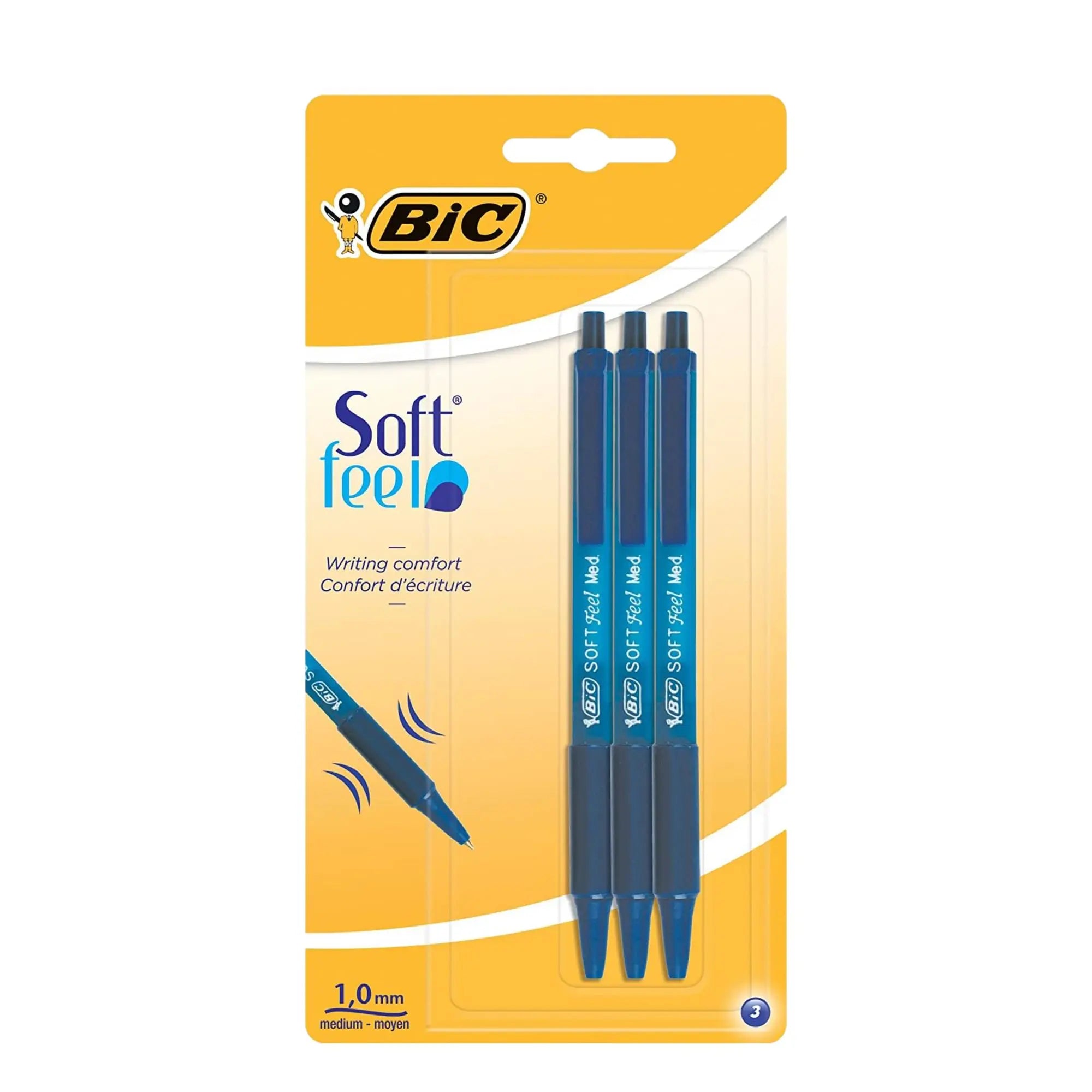 Ballpoint pens - medium blue 1 mm - Soft Feel - 3 pieces - Bic